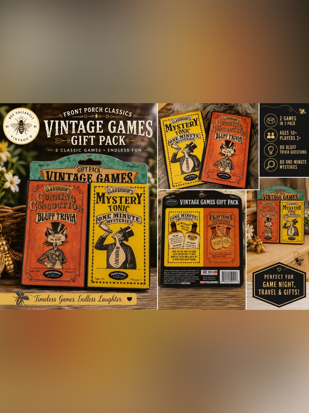 Front Porch Classics Vintage Games Gift Pack Clarendon’s Trivia & Mystery Set